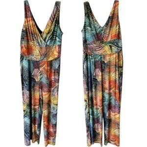 Pappagallo Alex Cross Front Wide Leg Flowy Royal Palm Jumpsuit - Multi - XL